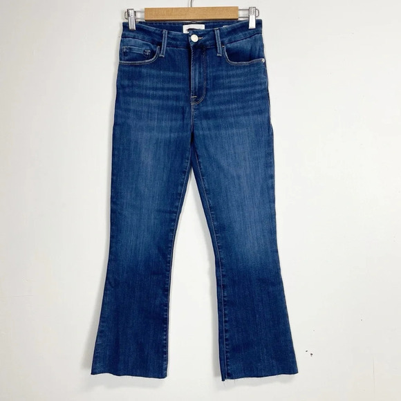 Frame Le Crop Mini Boot Jeans Womens 27 Blue Raw Hem NWOT NEW - Picture 1 of 12